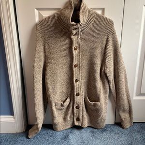 Marled cotton mockneck cardigan sweater